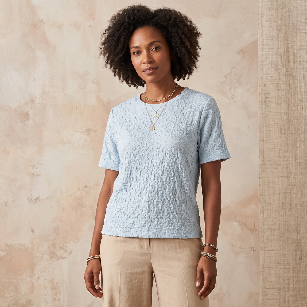 Simply Vera Y2K Popcorn Pastel Blue Bubble Knit Crinkle Texture Top Fairy XL